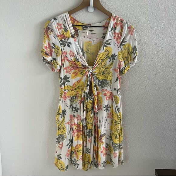 Free People Part Time Lover Floral Tie Front Dress Boho Romantic Floral Feminine - Picture 1 of 8